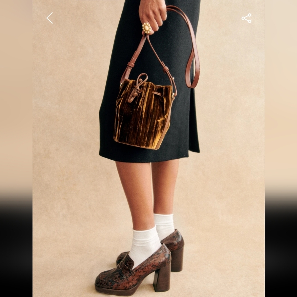 Sezane Farrow Camel Velvet Micro Bucket Bag - Picture 1 of 5